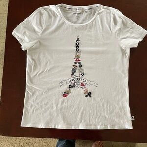 Karl Lagerfeld White Short Sleeve Tee with Eiffel Tower Design